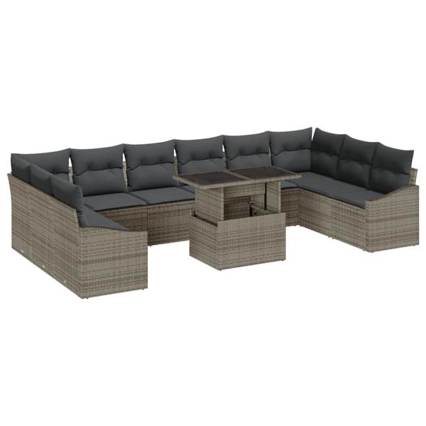 11-teiliges Garten Sofaset mit Kissen Grau Poly Rattan
