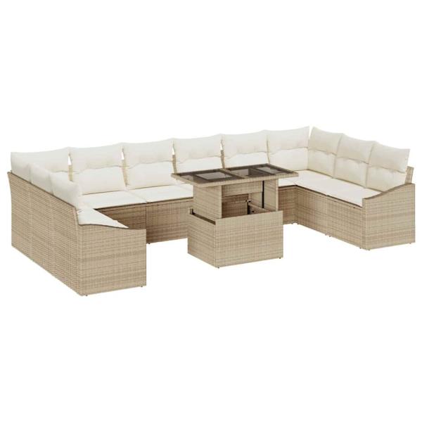 11-teiliges Garten-Sofa-Set mit Kissen Beiges Poly-Rattan