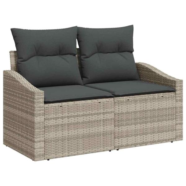 11-teiliges Garten-Sofa-Set mit Kissen aus hellgrauem Poly-Rattan