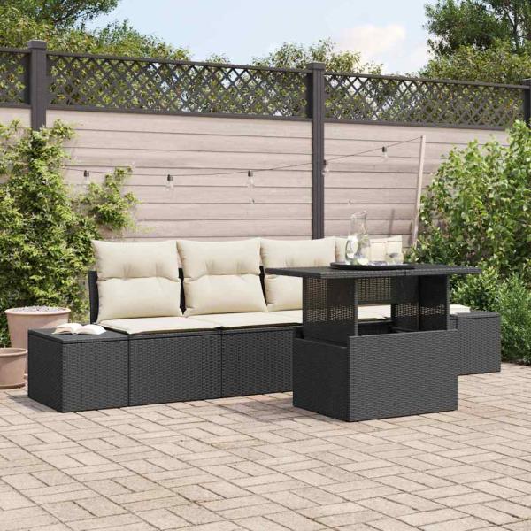 ARDEBO.de - 5-teiliges Garten-Sofa-Set mit Kissen Schwarz Poly-Rattan