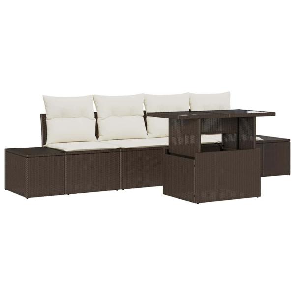 ARDEBO.de - 5-teiliges Garten-Sofa-Set mit Kissen Braun Poly Rattan