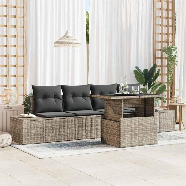 ARDEBO.de - 5-teiliges Garten-Sofa-Set mit Kissen Grau Poly Rattan