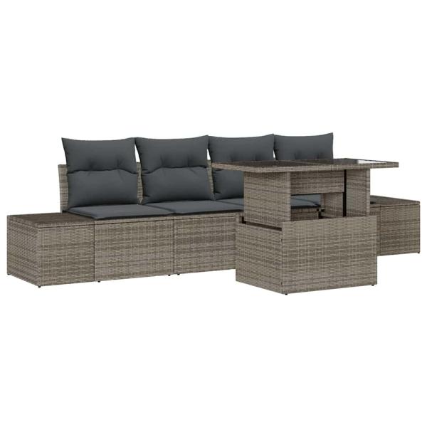 5-teiliges Garten-Sofa-Set mit Kissen Grau Poly Rattan
