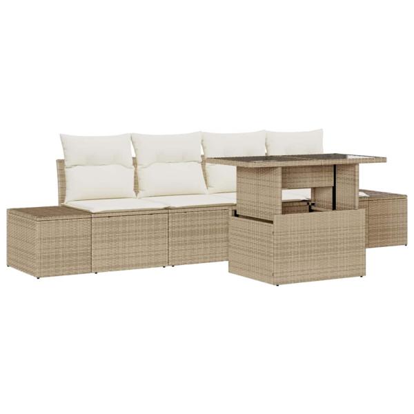 5-teiliges Garten Sofa Set mit Kissen Beige Poly Rattan