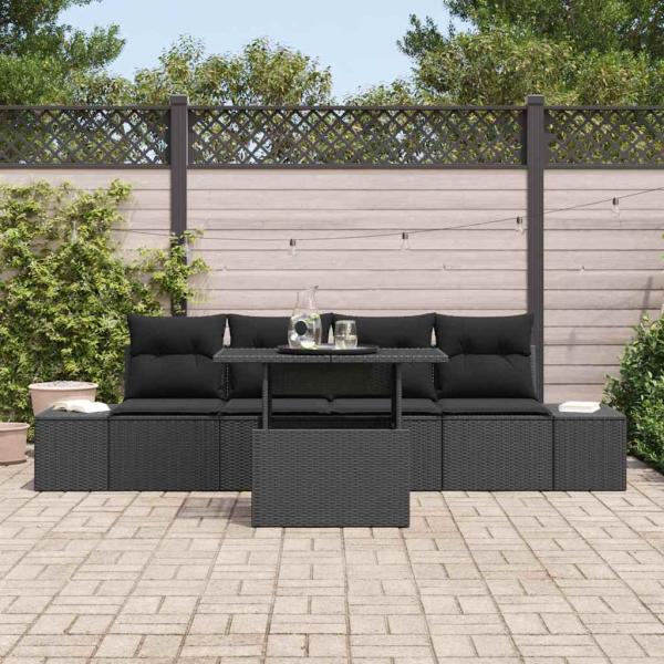 5-teiliges Garten-Sofa-Set mit Kissen Schwarz Poly Rattan
