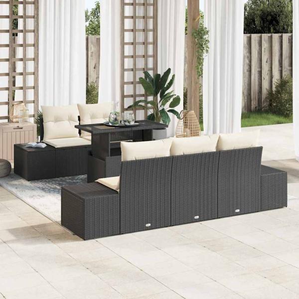 ARDEBO.de - 6-teiliges Garten-Sofa-Set mit Kissen in Schwarz Poly-Rattan