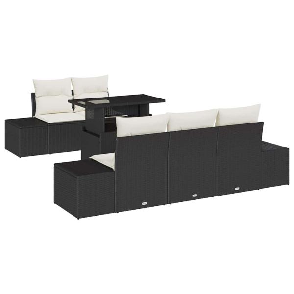 6-teiliges Garten-Sofa-Set mit Kissen in Schwarz Poly-Rattan