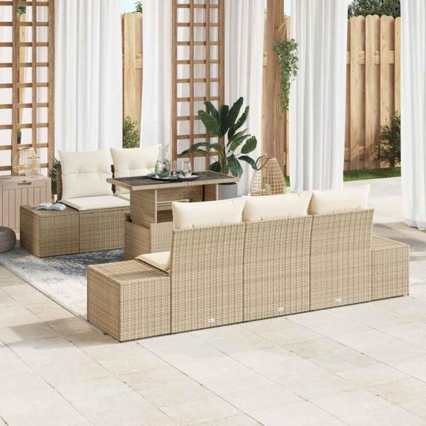 ARDEBO.de - 6-teiliges Garten Sofa Set mit Kissen Beiges Poly Rattan