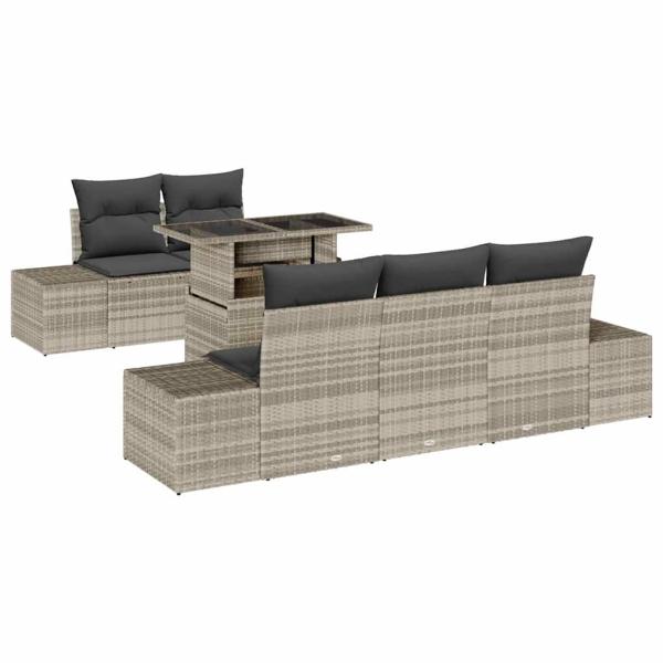 6-teiliges Garten-Sofa-Set mit Kissen in Hellgrau aus Poly-Rattan