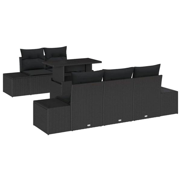 6-teiliges Garten Sofa Set mit Kissen Schwarz Poly Rattan