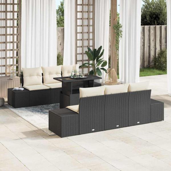 ARDEBO.de - 7-teiliges Garten Sofa Set mit Kissen Schwarz Poly Rattan