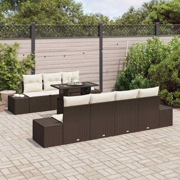 Sofa Set mit Kissen 8 pcs Braun und Creme Poly-Rattan