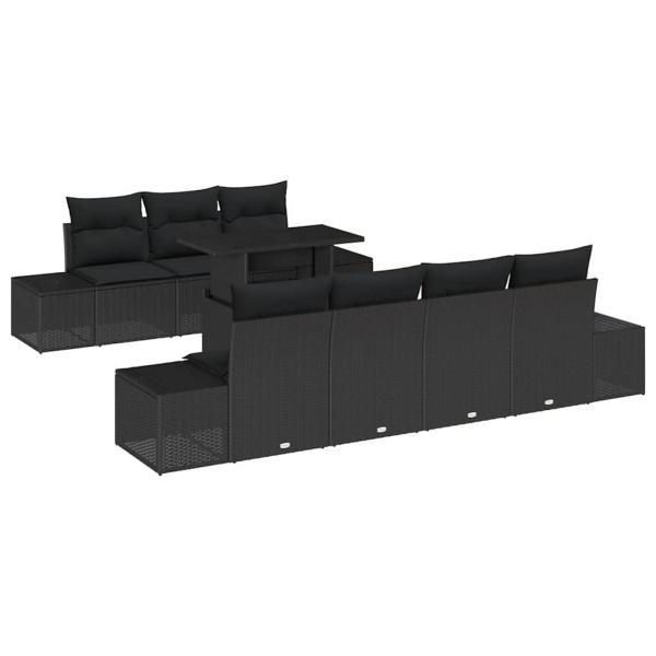 8-teiliges Garten Sofa Set mit Kissen Schwarz Poly Rattan