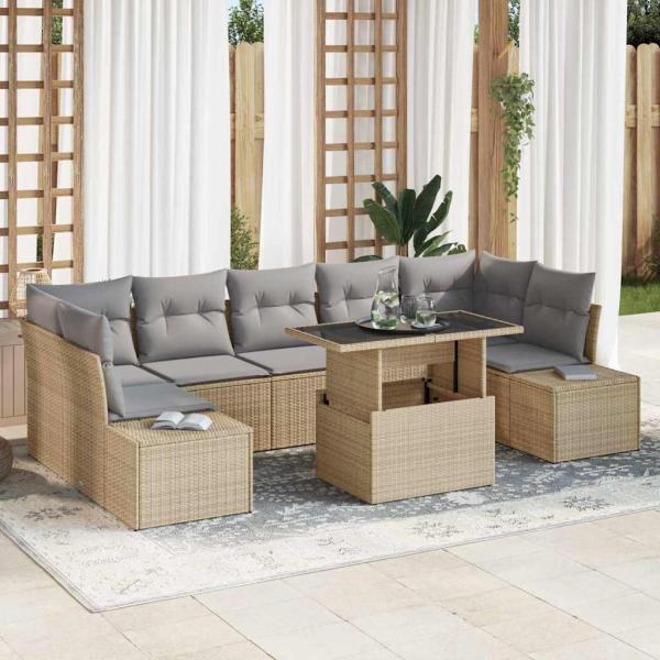ARDEBO.de - 8-teiliges Garten-Sofaset mit Kissen Beige Poly-Rattan