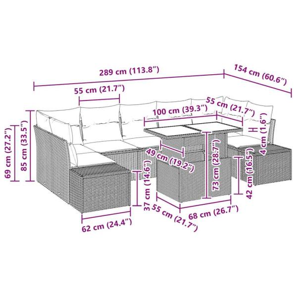 8-teiliges Garten-Sofa-Set mit Kissen Schwarz Poly-Rattan