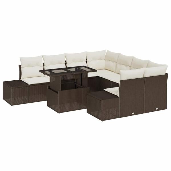 9-teiliges Garten Sofa Set mit Kissen Braun Poly Rattan