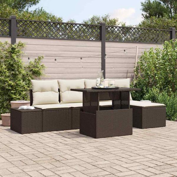 ARDEBO.de - 6-teiliges Garten Sofa Set mit Kissen Braun Poly Rattan