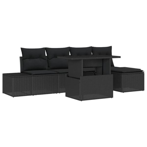 6-teiliges Garten Sofa Set mit Kissen Schwarz Poly Rattan