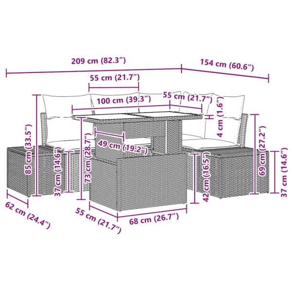 5-teiliges Garten Sofa Set mit Kissen Hellgrau Poly-Rattan