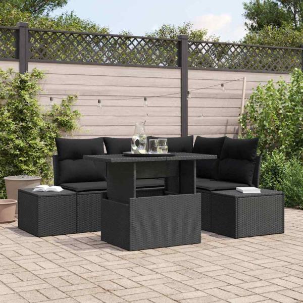 ARDEBO.de - 5-teiliges Garten Sofa Set mit Kissen Schwarz Poly Rattan