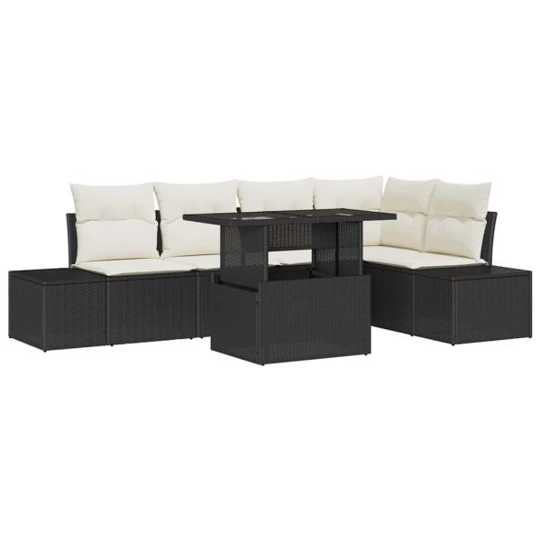6-teiliges Garten Sofa Set mit Kissen Schwarz Poly Rattan