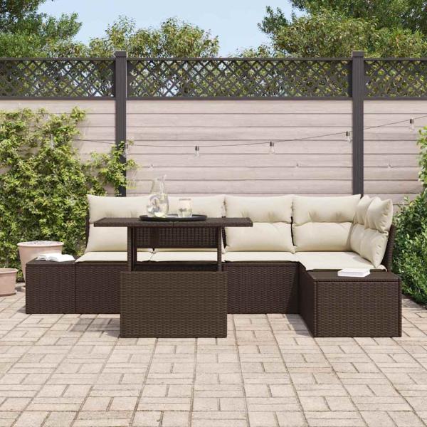 Garten-Sofa-Set mit Kissen 6 pcs Braun Poly Rattan