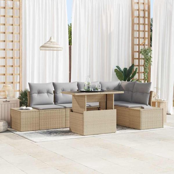 ARDEBO.de - 6-teiliges Garten-Sofa-Set mit Kissen Beige Poly Rattan