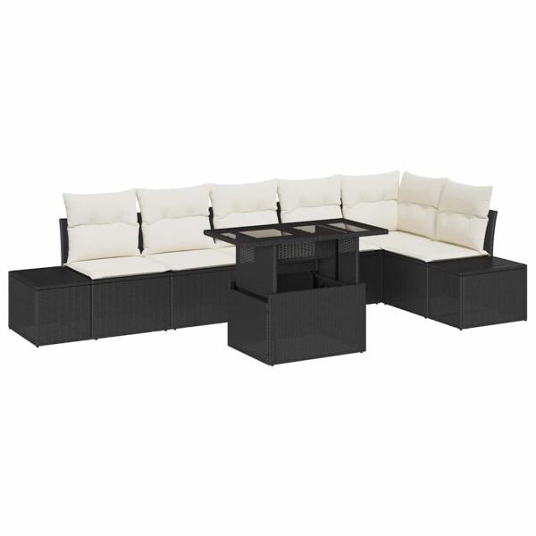 7-teiliges Gartensofa Set mit Kissen Schwarz Poly Rattan