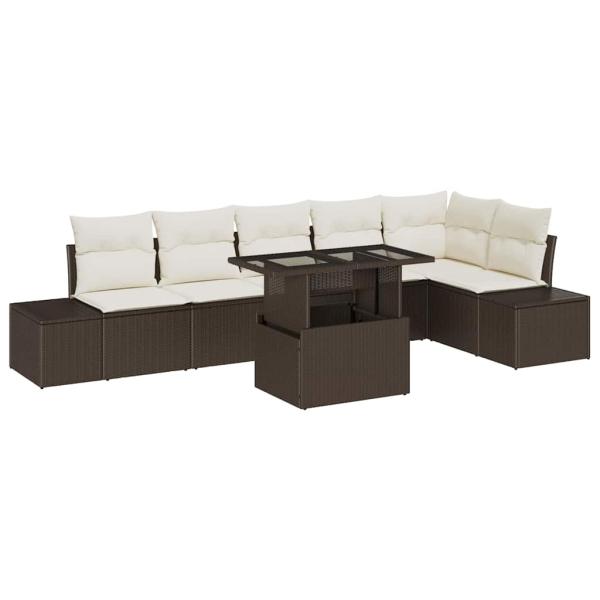 7-teiliges Garten-Sofa-Set mit Kissen aus braunem Poly-Rattan