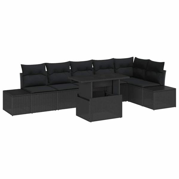 7-teiliges Garten-Sofa-Set mit Kissen Schwarz Poly-Rattan