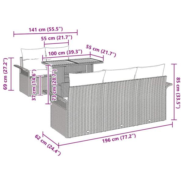 6-teiliges Garten-Sofaset mit Kissen Beige Poly Rattan Akazie