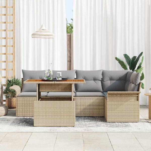 Garten-Sofa-Set mit Kissen 6 pcs Beige und Hellgrau