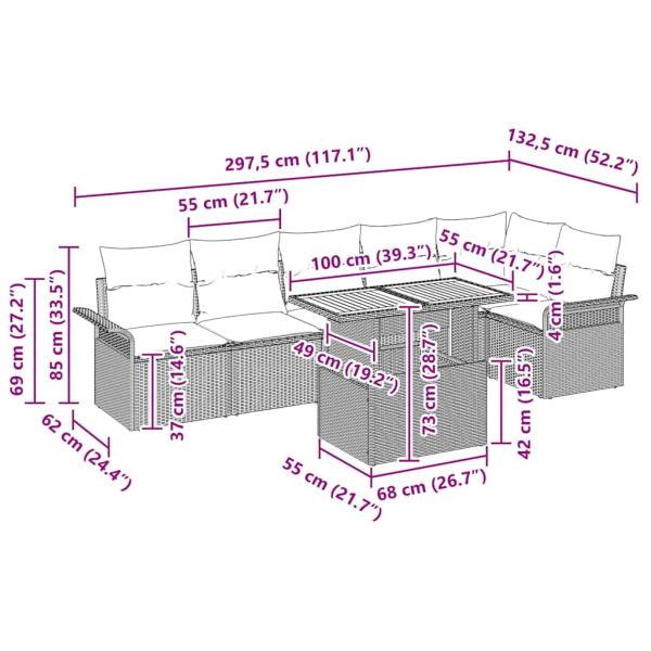 7-teiliges Garten Ess Set mit Kissen Schwarz Poly Rattan Akazie