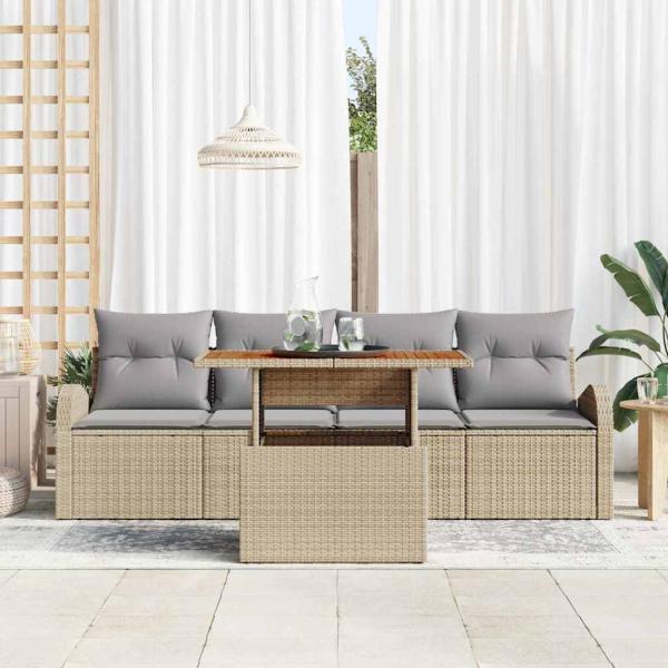 5-teiliges Garten Essset mit Kissen Beige Poly Rattan Akazie