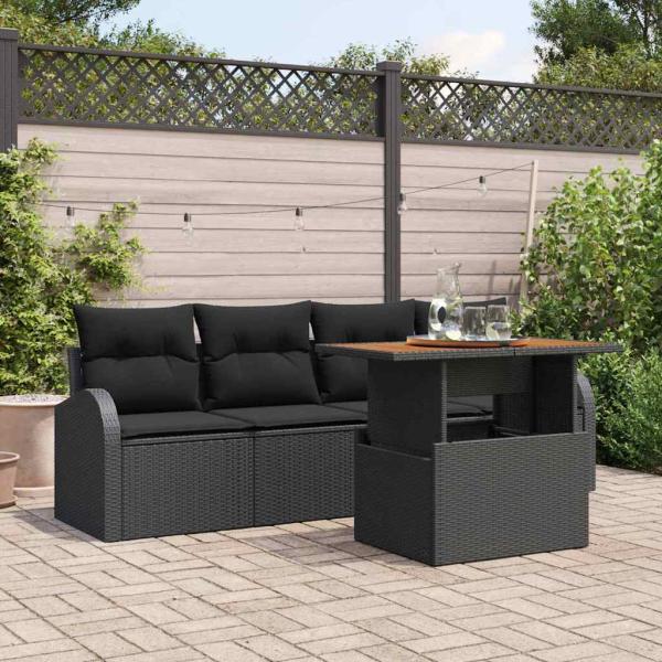 ARDEBO.de - 5-teiliges Garten-Ess-Set mit Kissen Schwarz Poly-Rattan Akazie
