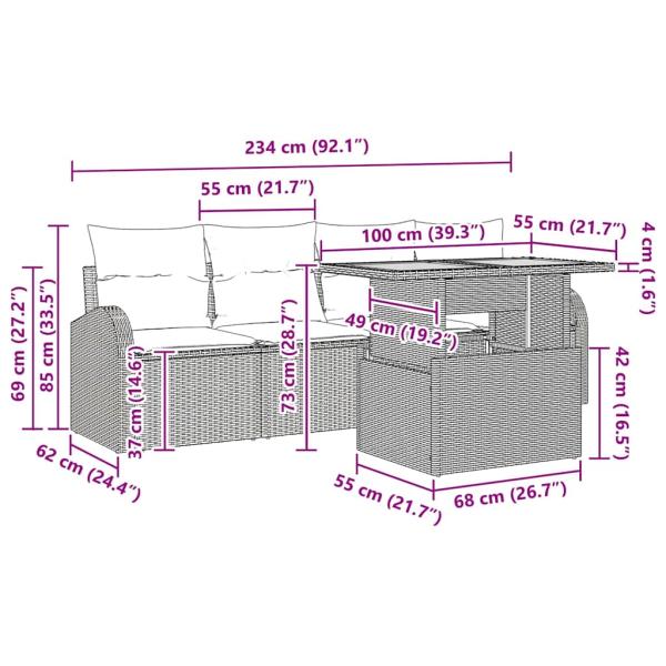 5-teiliges Garten-Ess-Set mit Kissen Schwarz Poly-Rattan Akazie