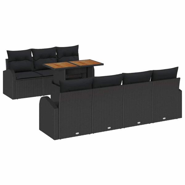 8-teilige Garten-Essgruppe mit Kissen Schwarz Poly Rattan Akazie