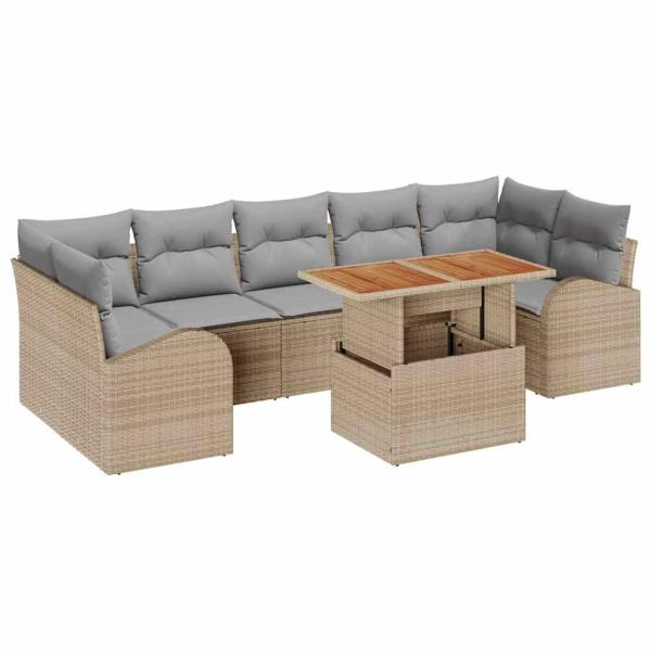 8-teiliges Garten Esszimmer Set mit Kissen Beige Poly Rattan Akazie
