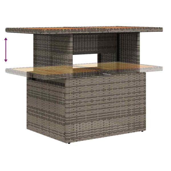 9 teilige Garten-Essgruppe mit Kissen Grau Poly Rattan Akazie