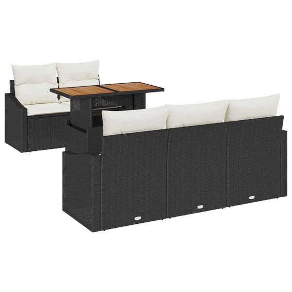 6-teiliges Garten-Essen Set mit Kissen Schwarz Poly Rattan Akazie