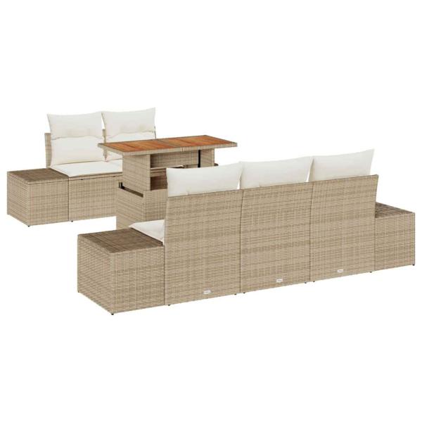 6-teiliges Garten Essset mit Kissen Beige Poly Rattan Akazie