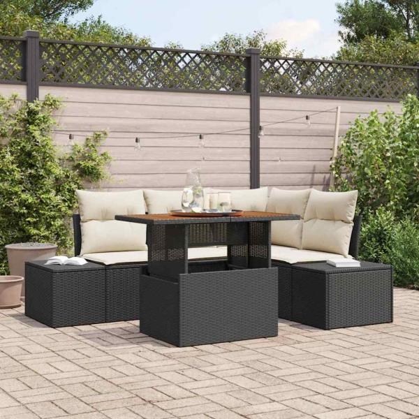 ARDEBO.de - 5-teiliges Garten-Essset mit Kissen Schwarz Poly-Rattan Akazie