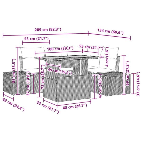 5-teiliges Garten Esszimmer Set mit Kissen Beige Poly Rattan Akazie