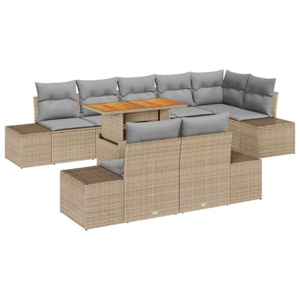 9-teiliges Garten Essgruppe mit Kissen Beige Poly Rattan Akazie