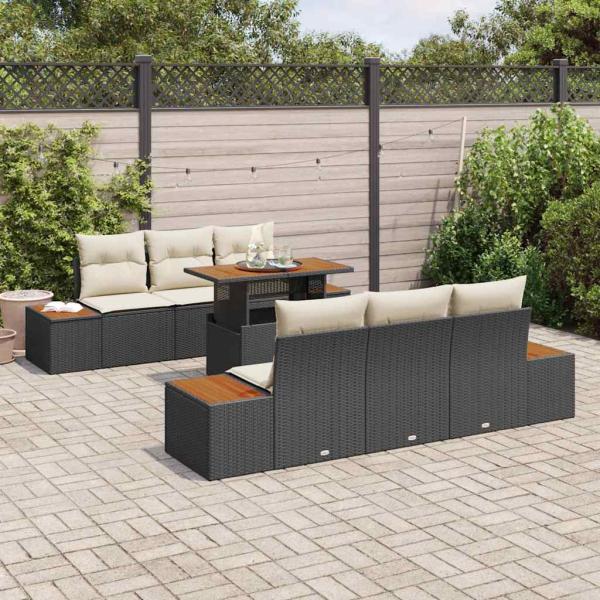 Gartensofa-set 7 Stk. Schwarz und Beige