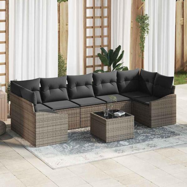 ARDEBO.de - 8-teiliges Garten-Sofa-Set mit Kissen Grau Poly Rattan
