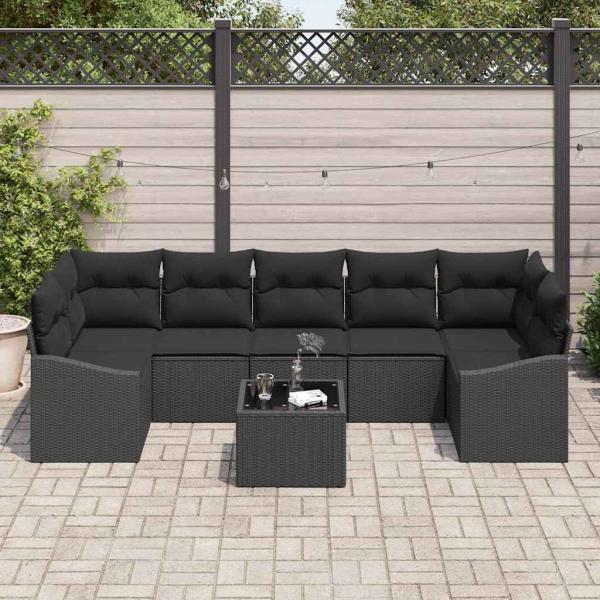 ARDEBO.de - 8-teiliges Garten-Sofa-Set mit Kissen Schwarz Poly-Rattan