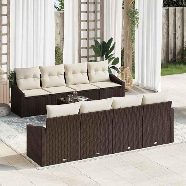 ARDEBO.de - 7-teilige Garten Sofa Set mit Kissen Braun Poly Rattan
