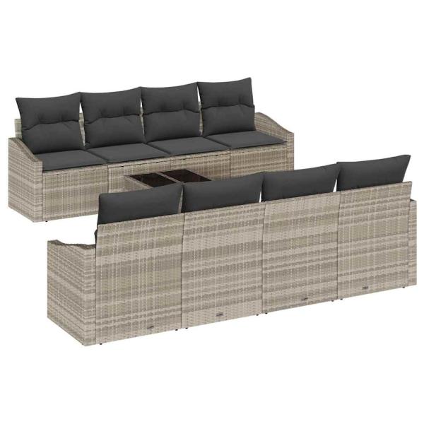 7-teiliges Garten-Sofa-Set mit Kissen Hellgrau Poly-Rattan