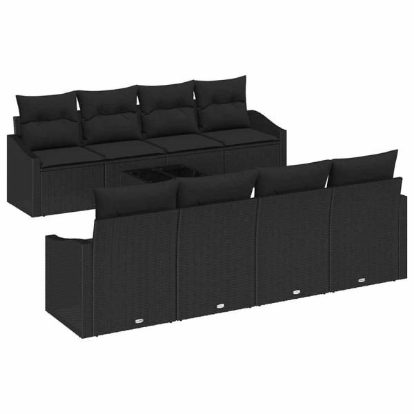 7-teiliges Garten Sofa Set mit Kissen Schwarz Poly Rattan